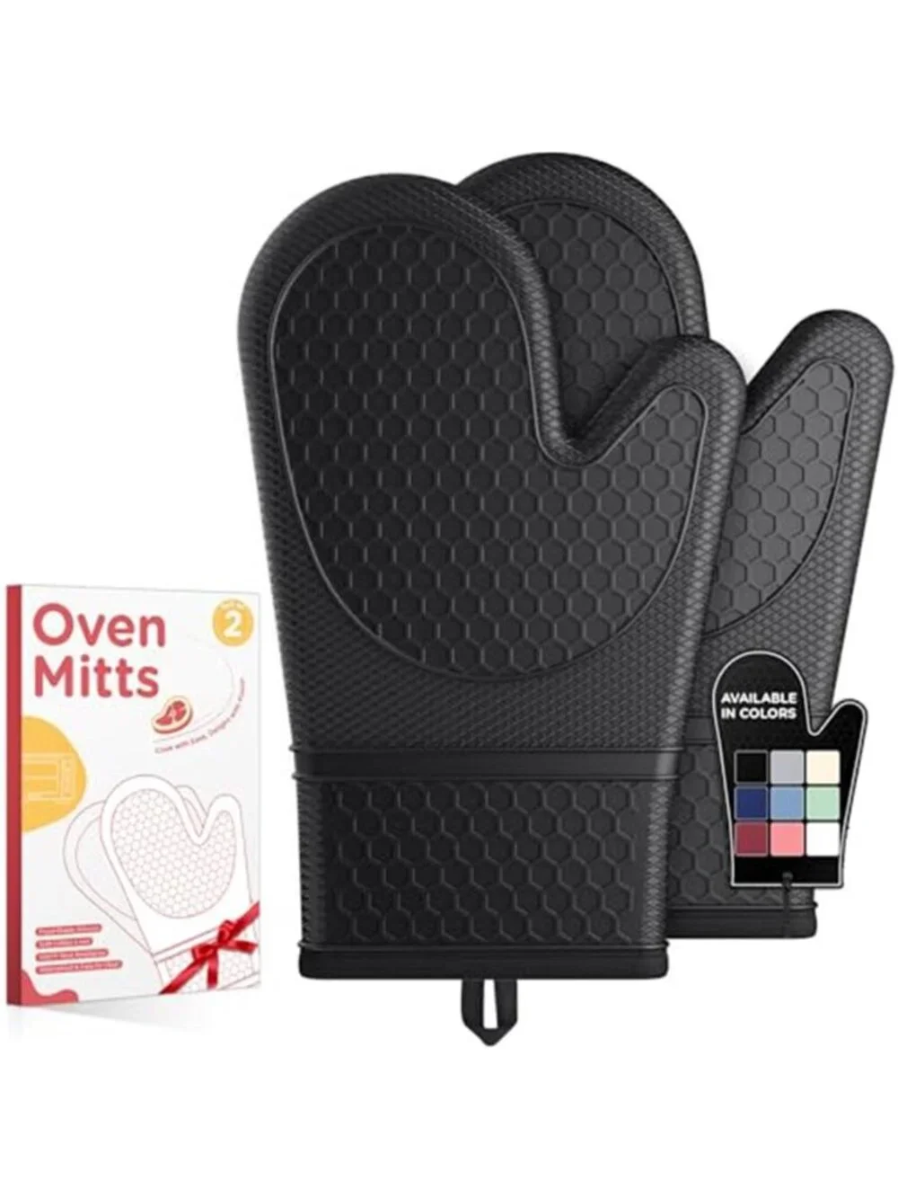 Silicone Oven Mitts, Set of 2, Heat Resistant, Oven Gloves with Soft